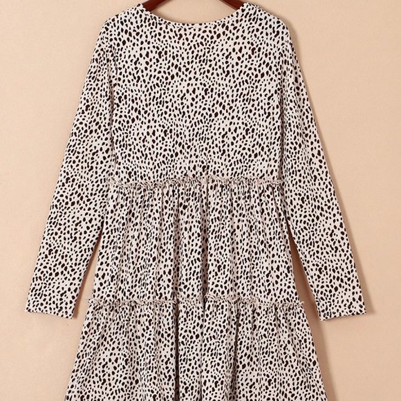 Leopard Animal Print Tiered Long Sleeve Dress - Picture 6 of 12